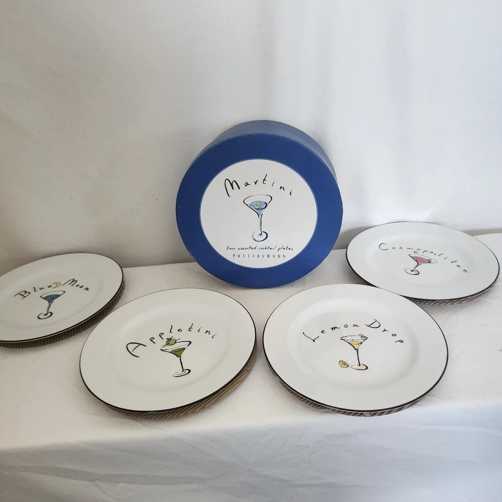 Y2K Pottery Barn Cocktail Martini Plates Cosmopolitan Lemon Drop Appletini